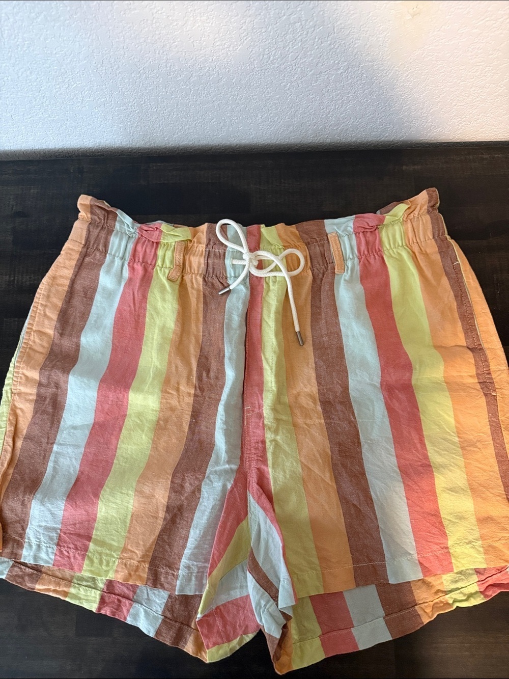 Gap Multi Color Stripe Pull On Paperbag Waist Linen Shorts Size XL